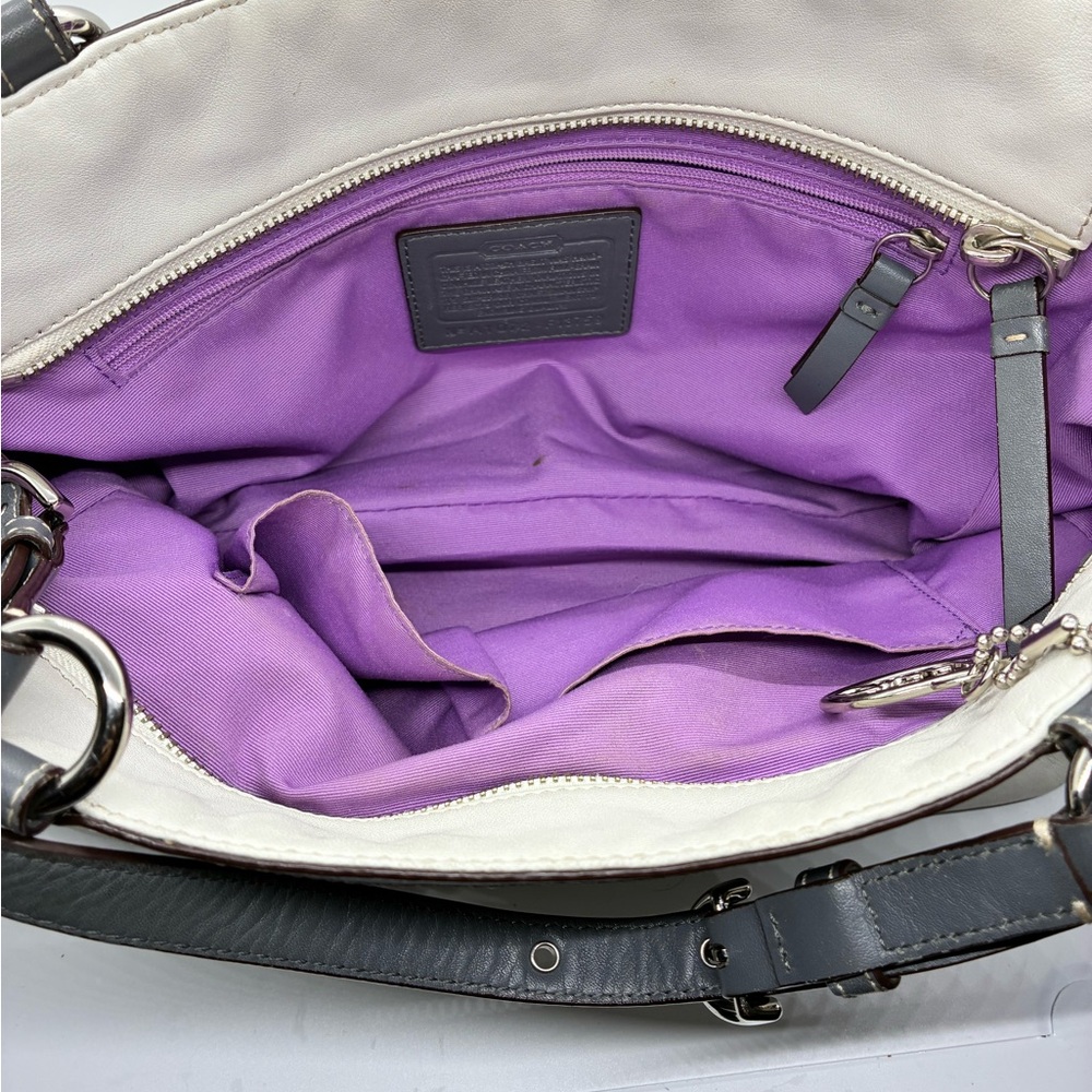 COACH PLEATED EAST/WEST GALLERY WHITE  GRAY LEATHER TOTE  SHOULDER BAG - Picture 8 of 9